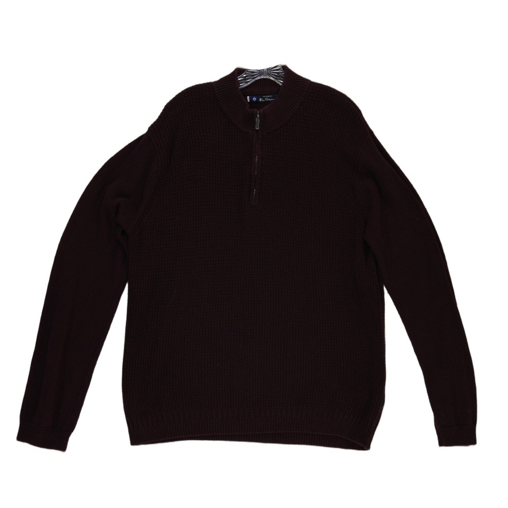 Ben Sherman Quarter Zip Sweater Men's Size XXL Burgundy Waffle Knit 100% Cotton
